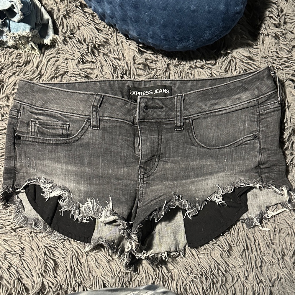 Express Gray Frayed Jean Shorts